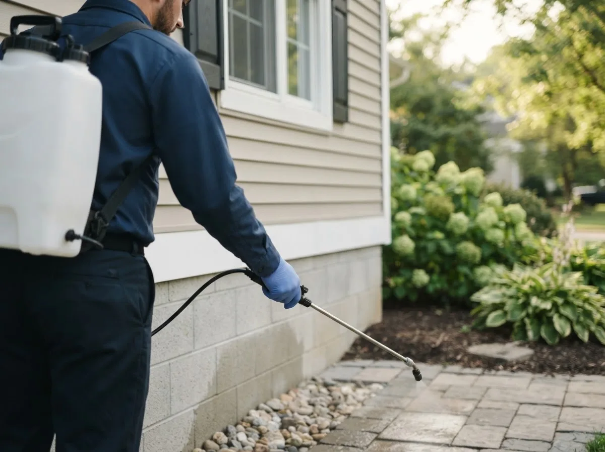 Pest control technician inspecting a home in Winfred, SD